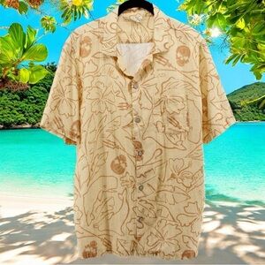 Sea Shepherd Butter Yellow Hawaiian Skull Camp Shirt Vacation Beach Button up M